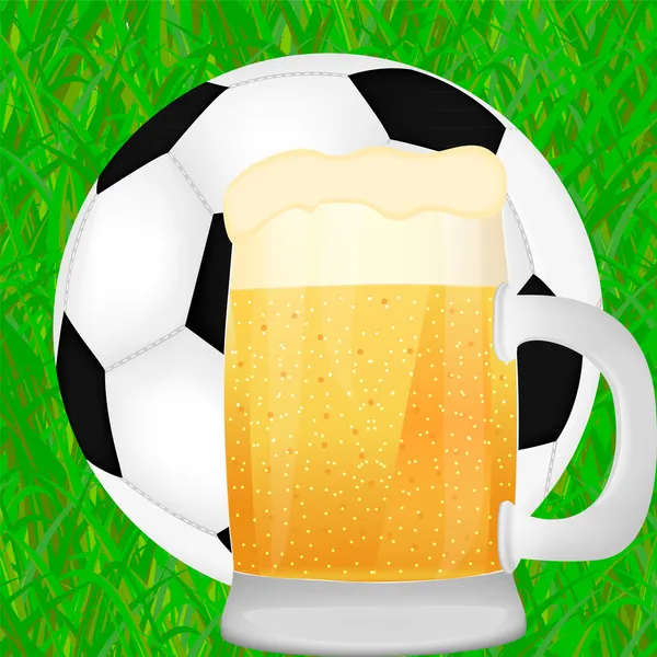 Mug of beer and a soccer ball — Stock Vector