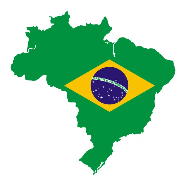 Brazilië kaart met nationale vlag — Stockvector