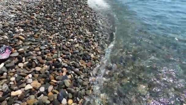 Black sea coast with pebble beach — Stock Video