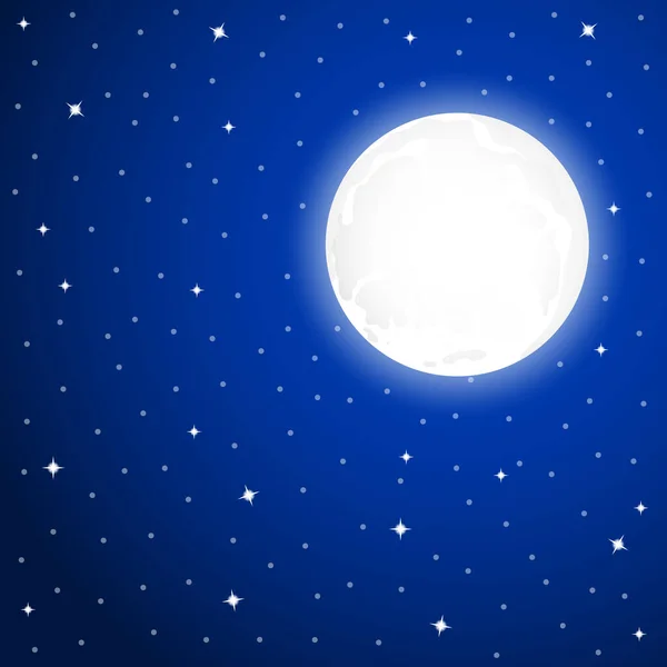 Luna llena grande y cielo estrellado en la noche — Vector de stock