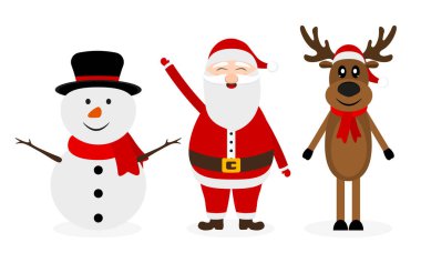 Noel Baba, ren geyiği ve Noel için kardan adam 