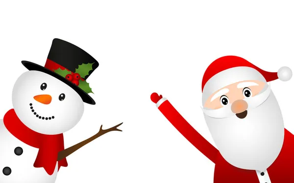 圣诞节快乐的圣诞老人和雪人 — 图库矢量图片
