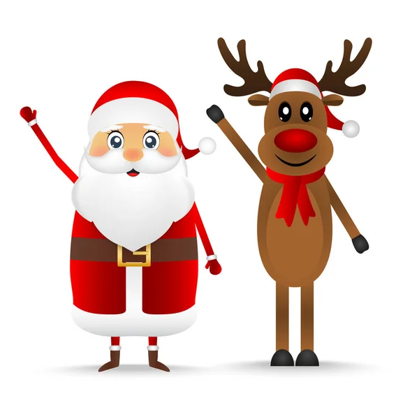 Papai Noel e renas de desenhos animados cumprimentá-lo —  Vetores de Stock