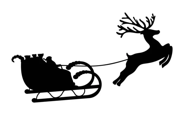 Święty Mikołaj jeździ na reniferach saniami. — Wektor stockowy