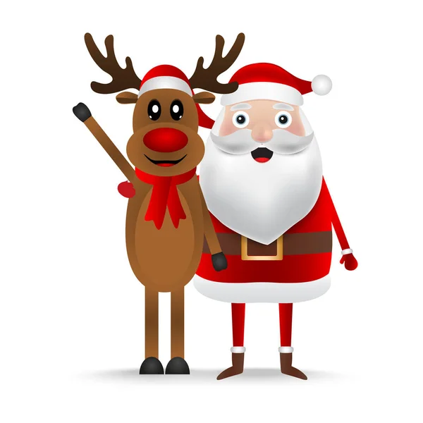 Santa claus and cartoon reindeer greet you — Stock Vector