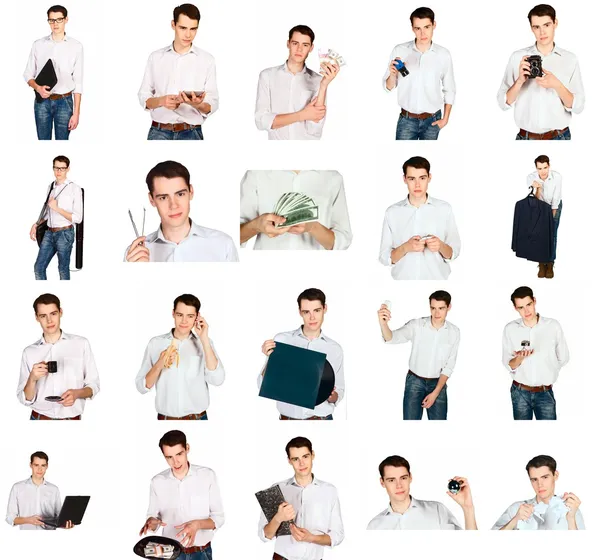 office nesneleri olan genç bir adam kolaj