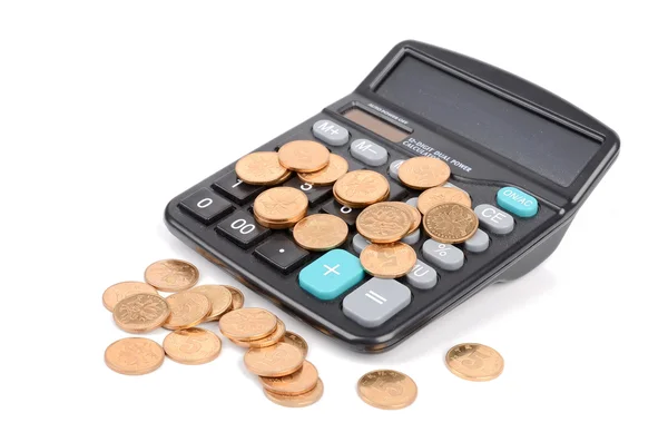 Taschenrechner und Münze — Stockfoto