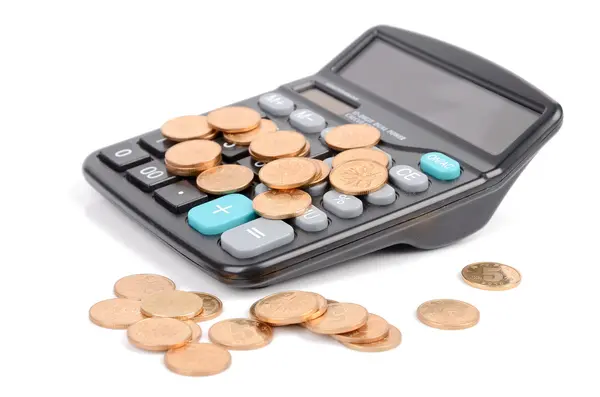 Calculator and coin — Stock Photo, Image