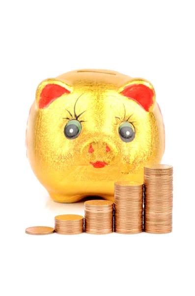 Piggy Bank e moeda — Fotografia de Stock