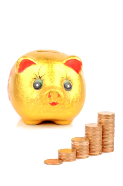 Piggy bank en munt — Stockfoto