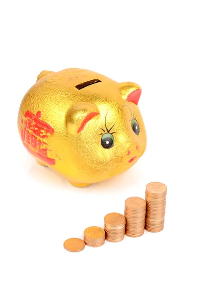 Piggy bank and coin — Stock Photo, Image