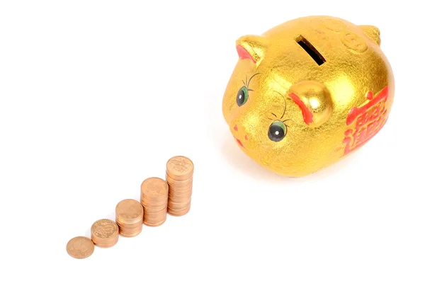 Piggy bank és érme — Stock Fotó