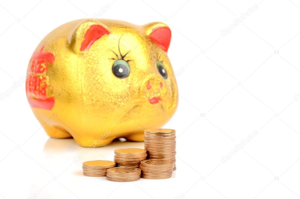 Piggy bank and coin