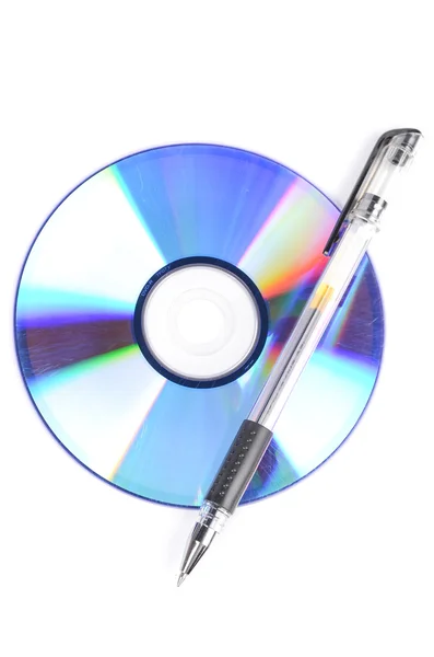 DVD and pen on white background — Stock Photo, Image