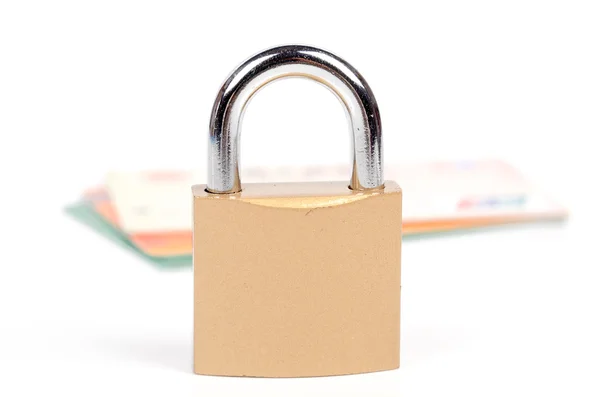 Padlock and credit card on white background — Stock Photo, Image