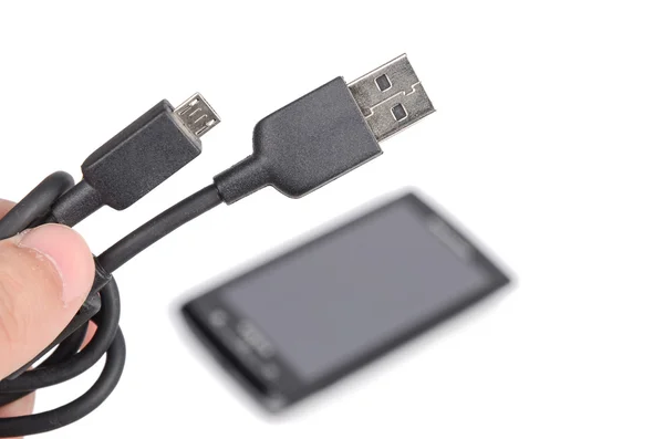 Teléfono móvil y USB sobre fondo blanco —  Fotos de Stock