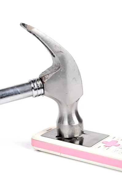 Hammer and phone on white background — Stock Photo, Image