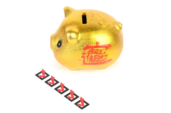 小猪银行和支票记号 — 图库照片