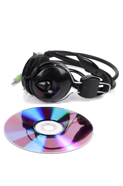 DVD and headphone on white background — Stock Photo, Image