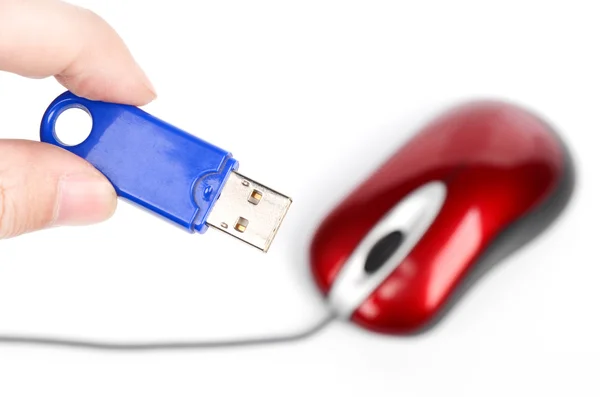 Computer mouse and USB disk — Stock Photo, Image