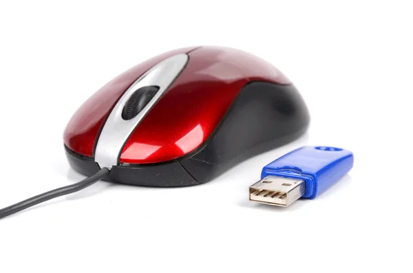 Computer mouse and USB disk — Stock Photo, Image
