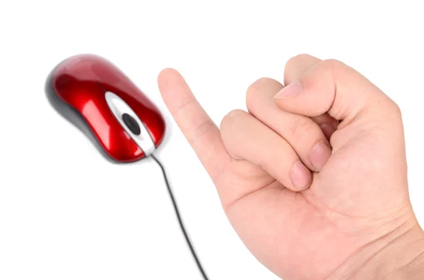 Hand sign and computer mouse — Stock Photo, Image