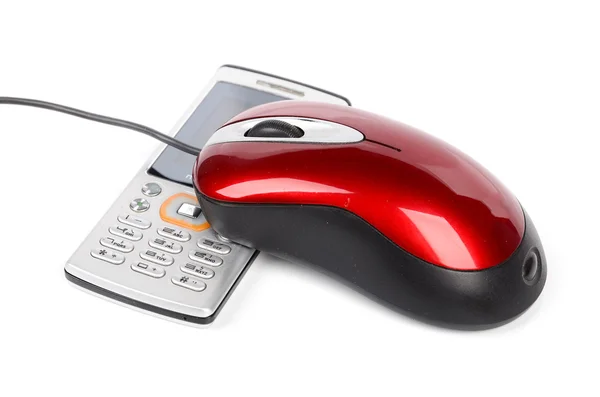 Telefone celular e mouse — Fotografia de Stock