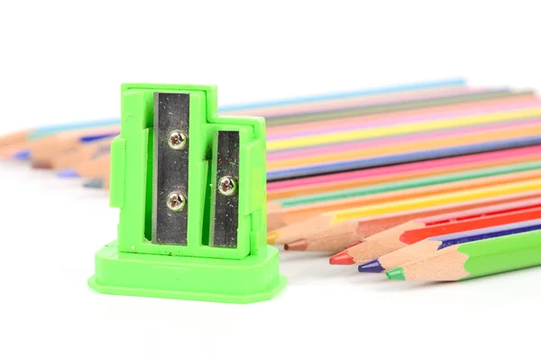 Color pencil and sharpener Royalty Free Stock Images