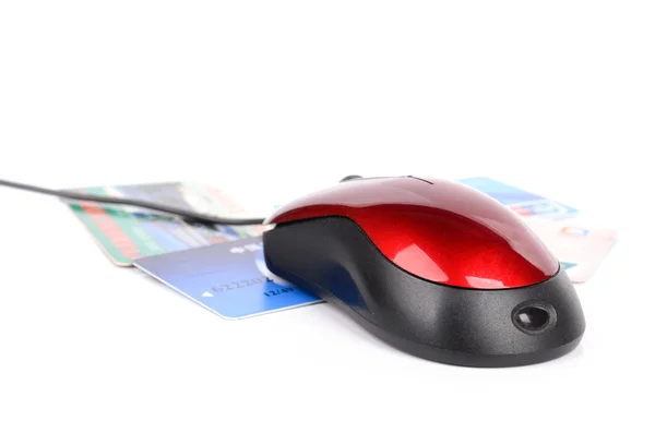 Компьютерная мышь и кредитная карта — стоковое фото