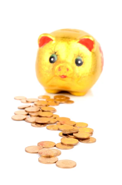 Piggy bank és érme — Stock Fotó