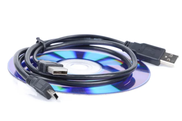 Kabel USB i dvd — Zdjęcie stockowe