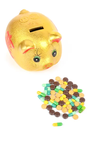Medicine and piggy bank — Stock Photo, Image