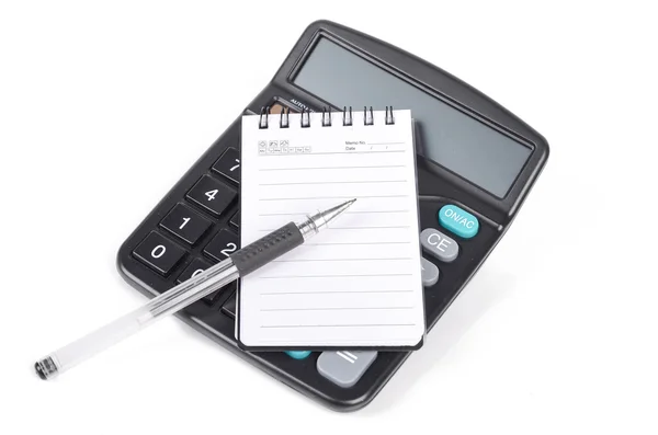 Pen en blocnote met calculator — Stockfoto