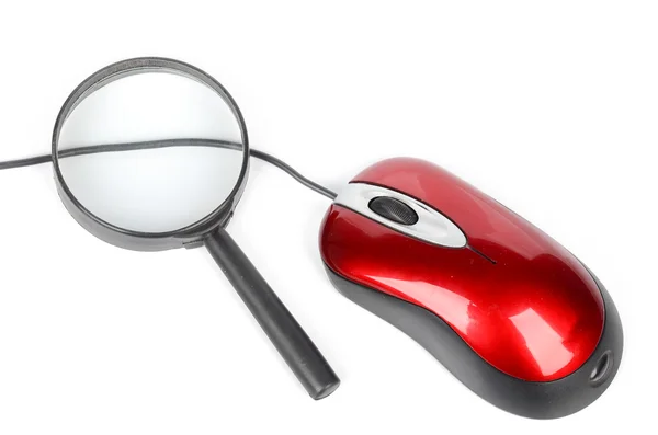 Computer mouse and magnifier — Stock Photo, Image