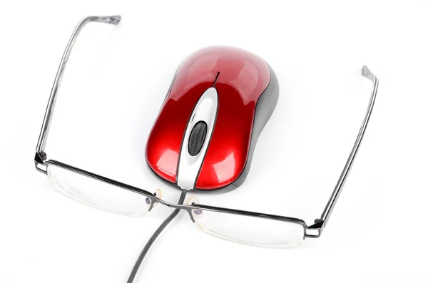 Computador mouse e óculos — Fotografia de Stock