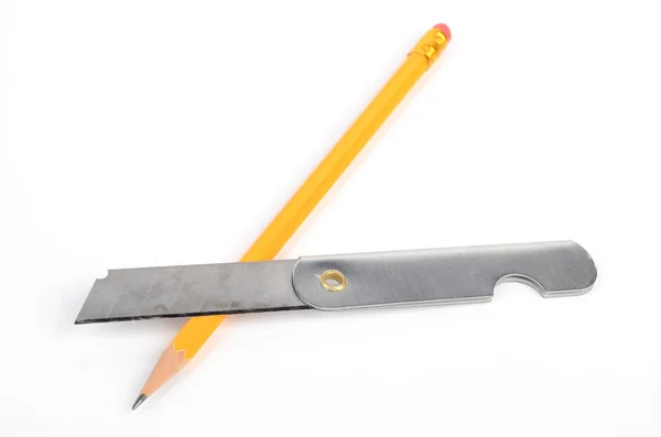Μαχαίρι χαρτί και μολύβι — Φωτογραφία Αρχείου