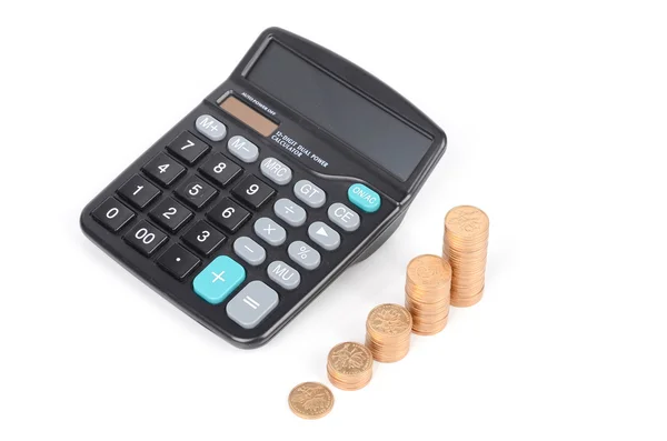 Calculator and coins — Stock Photo, Image