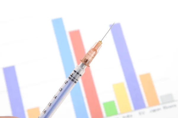 Syringe and financial — Stock Photo, Image