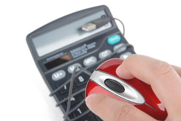 Calculadora e mouse de computador — Fotografia de Stock