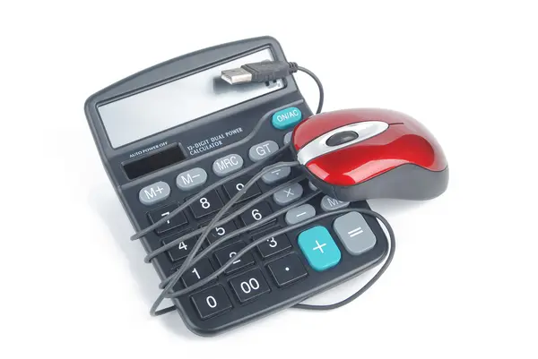 Kalkulačka a počítačových myší — Stock fotografie