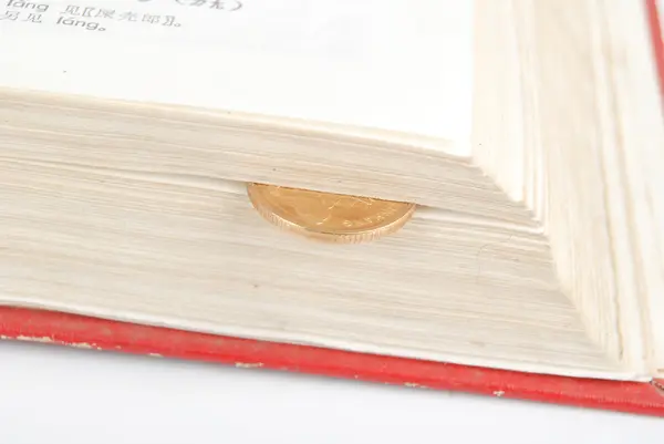 Ordbok och mynt — Stockfoto