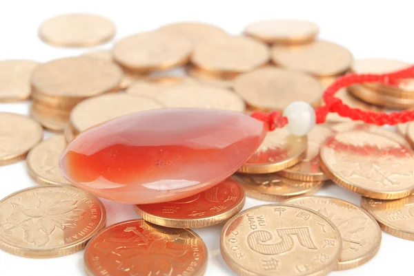 Coins and jade — Stock Photo, Image
