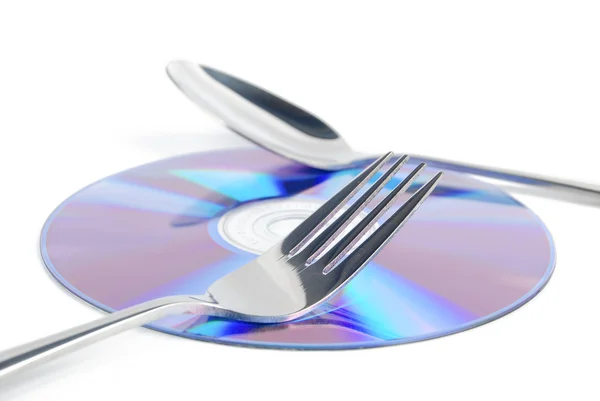 DVD and tableware — Stock Photo, Image