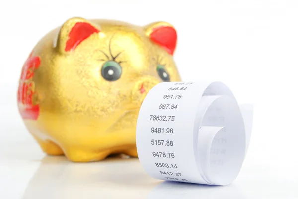 Financiële gegevens en piggy bank — Stockfoto
