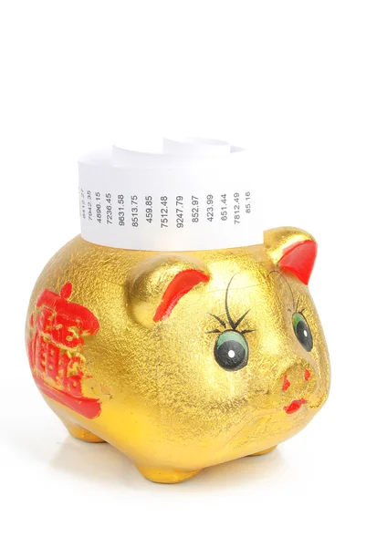 Financial data and piggy bank — Stock Photo, Image