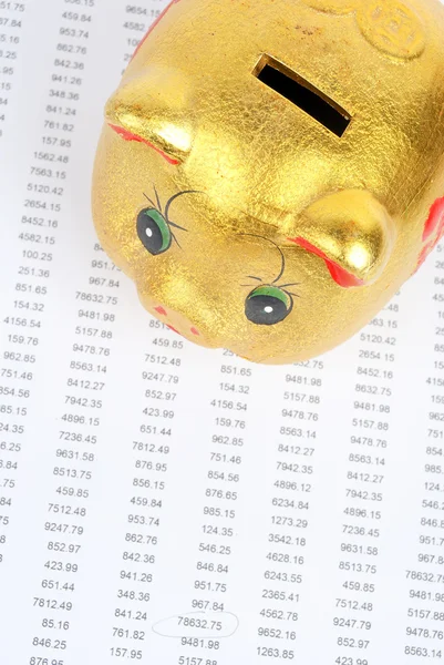 Financiële gegevens en piggy bank — Stockfoto
