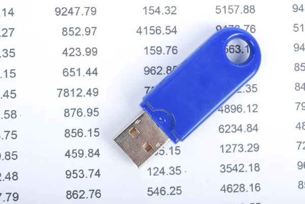 USB flash disk and financial data — Stock Photo, Image