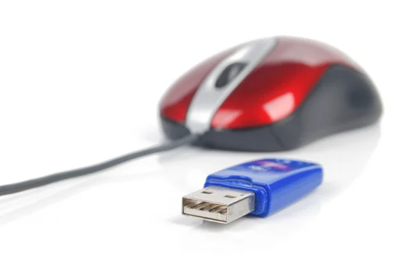 USB flash disk e mouse de computador — Fotografia de Stock