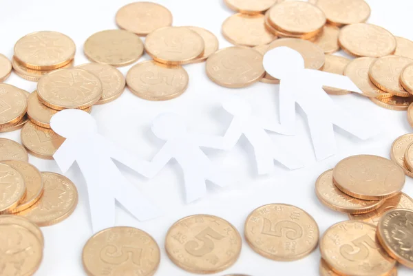 Paper man and coins — Stock Photo, Image