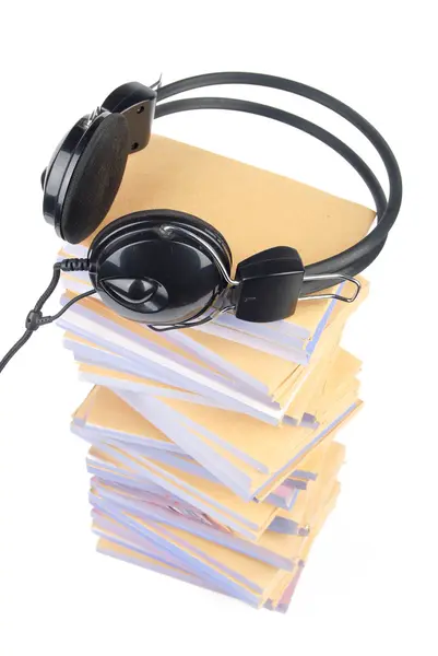 Documents and headphone — Stock Photo, Image